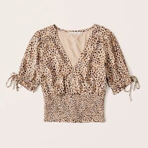 Abercrombie & Fitch Tie-Sleeve Smocked Waist Top